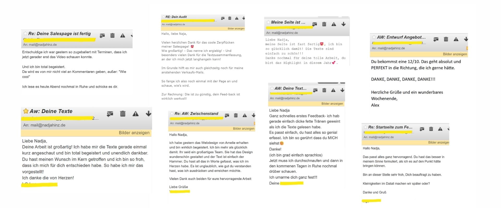 Kundenstimmen-Screenshots der Texterin Köln.